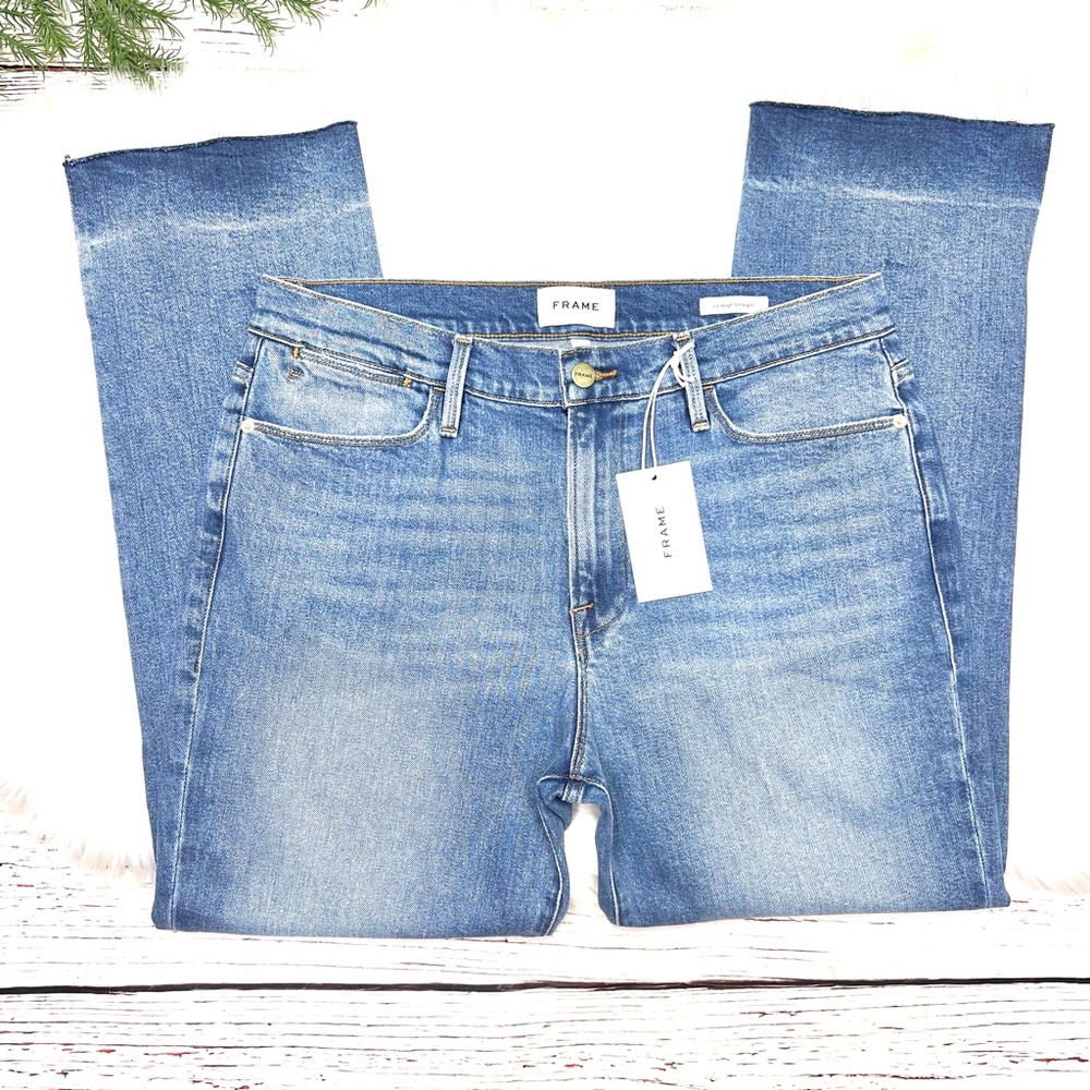 🚫SOLD! NWT🤩 |•FRAME DENIM•| Le High Straight High-Rise Raw Edge Slit Jeans - Picture 6 of 16
